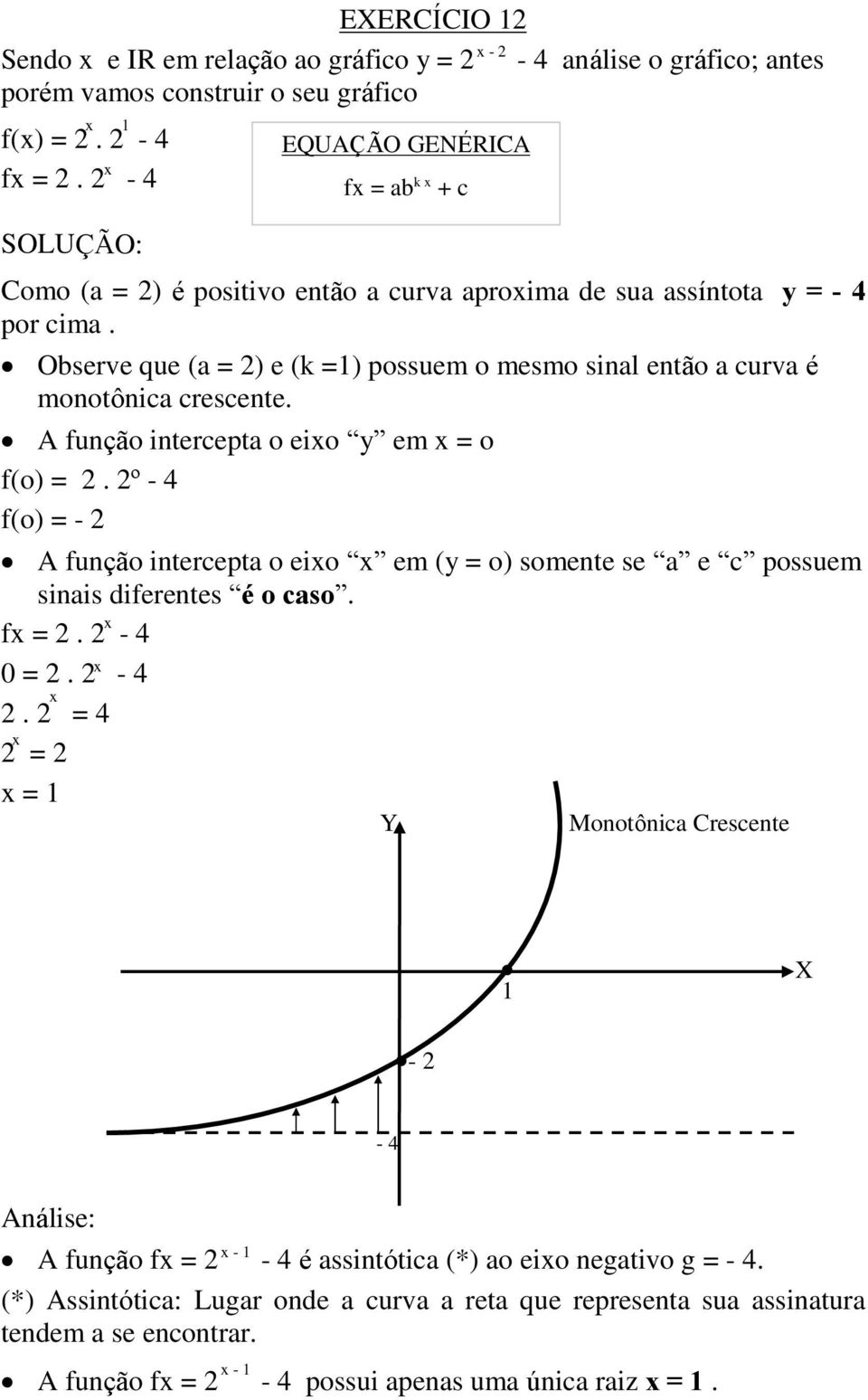 A função intercepta o eio y em = o f(o) =. º - f(o) = - A função intercepta o eio em (y = o) somente se a e c possuem sinais diferentes é o caso. f =. -. = = = EQUAÇÃO GENÉRICA f = ab Y + c Monotônica Crescente X - - Análise: - A função f = - é assintótica (*) ao eio negativo g = -.