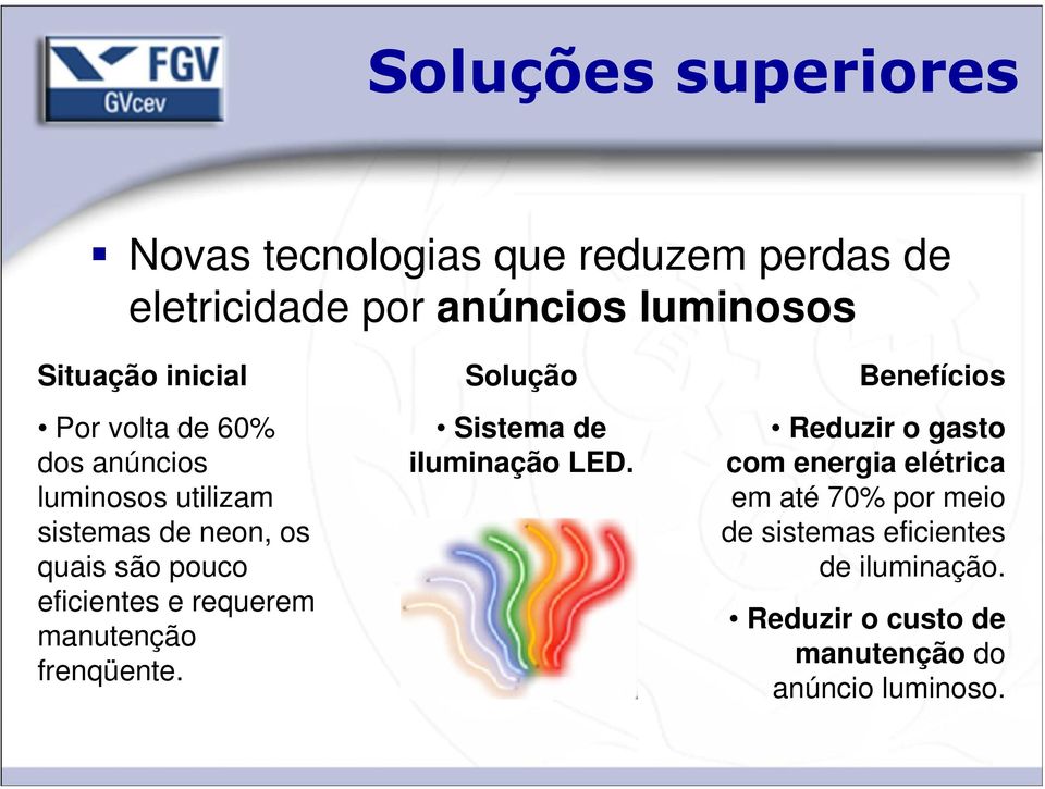 requerem manutenção frenqüente. Solução Sistema de iluminação LED.