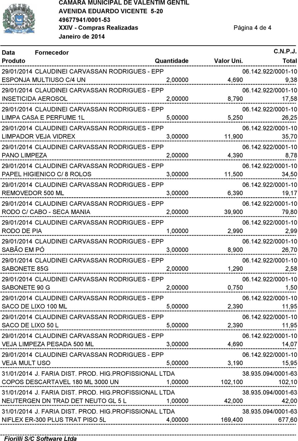 3,00000 8,900 26,70 SABONETE 85G 2,00000 1,290 2,58 SABONETE 90 G 2,00000 0,750 1,50 SACO DE LIXO 100 ML 5,00000 2,390 11,95 SACO DE LIXO 50 L 5,00000 2,390 11,95 VEJA LIMPEZA PESADA 500 ML 3,00000