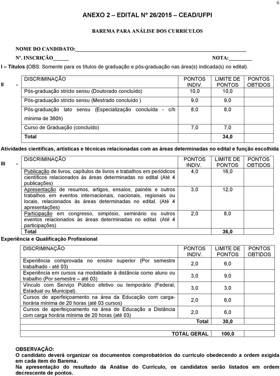 LIMITE DE Pós graduação stricto sensu (Doutorado concluído) 10,0 10,0 Pós graduação stricto sensu (Mestrado concluído ) 9,0 9,0 Pós graduação lato sensu (Especialização concluída c/h 8,0 8,0 mínima