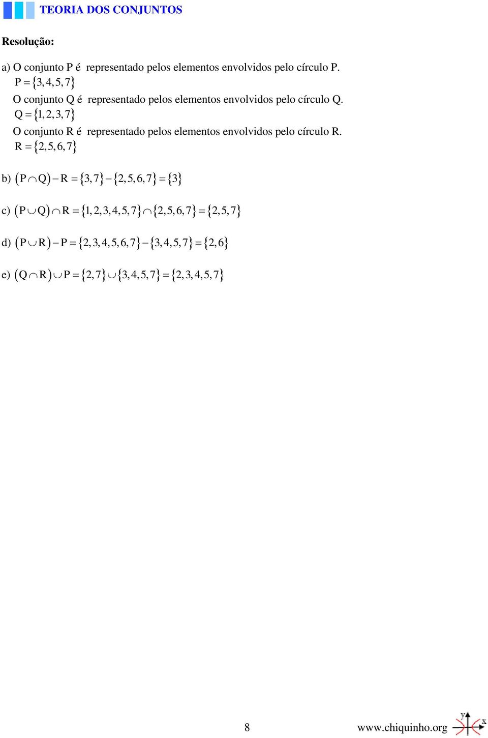 Q= 1,2,3,7 { } O conjunto R é representado pelos elementos envolvidos pelo círculo R.