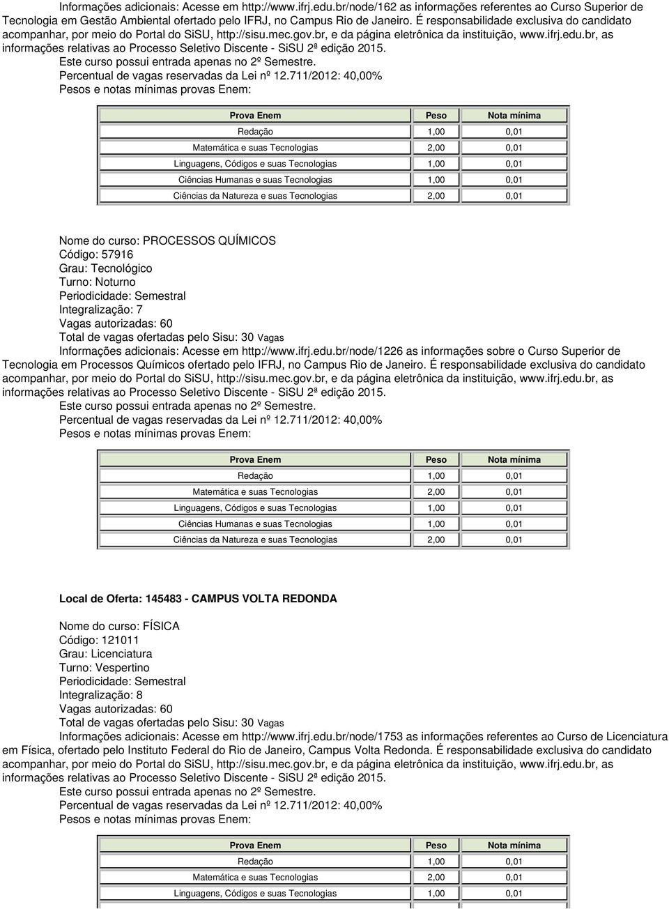 http://www.ifrj.edu.br/node/1226 as informações sobre o Curso Superior de Tecnologia em Processos Químicos ofertado pelo IFRJ, no Campus Rio de Janeiro.