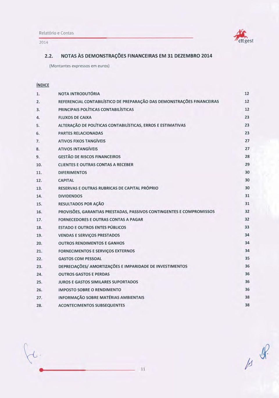 ALTERAÇÃO DE POLfTICAS CONTABILfsTICAS, ERROS E ESTIMATIVAS 23 6. PARTES RELACIONADAS 23 7. ATlVOS FIXOS TANGfVEIS 27 8. ATIVOS INTANGfVEIS 27 9. GESTÃO DE RISCOS FINANCEIROS 28 10.