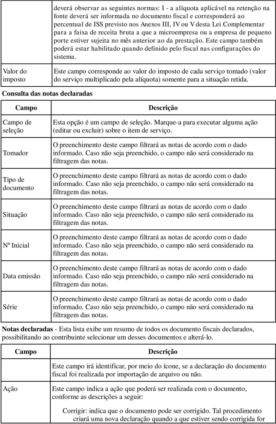 Este campo também poderá estar habilitado quando definido pelo fiscal nas configurações do sistema.