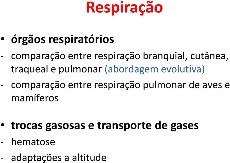 comparação entre respiração pulmonar de aves e mamíferos trocas