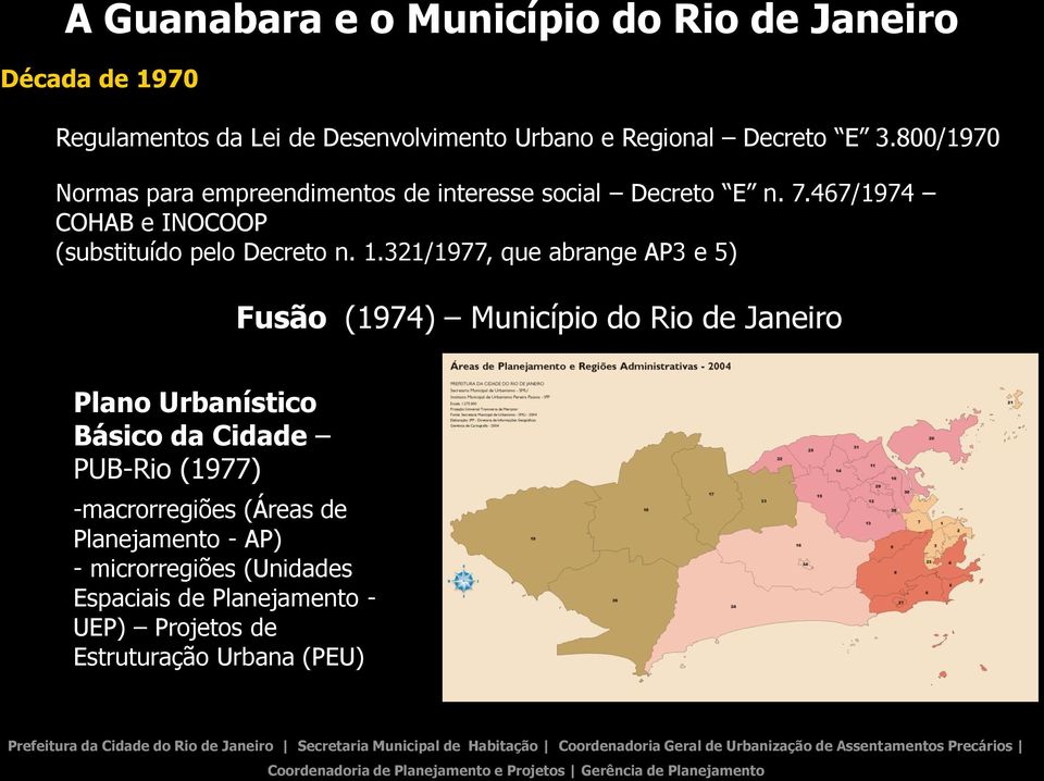 321/1977, que abrange AP3 e 5) Fusão (1974) Município do Rio de Janeiro Plano Urbanístico Básico da Cidade PUB-Rio (1977)