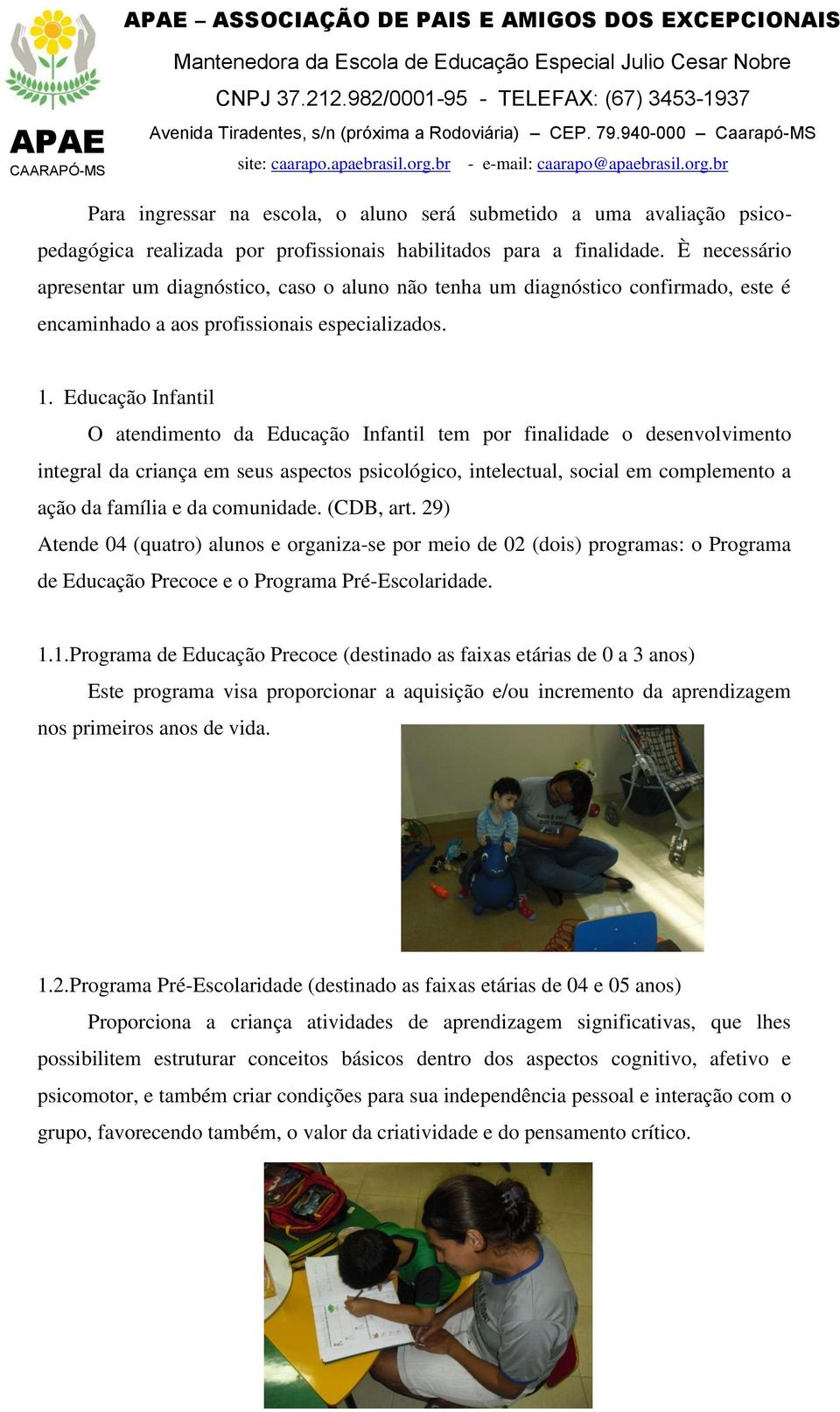 Educação Infantil O atendimento da Educação Infantil tem por finalidade o desenvolvimento integral da criança em seus aspectos psicológico, intelectual, social em complemento a ação da família e da