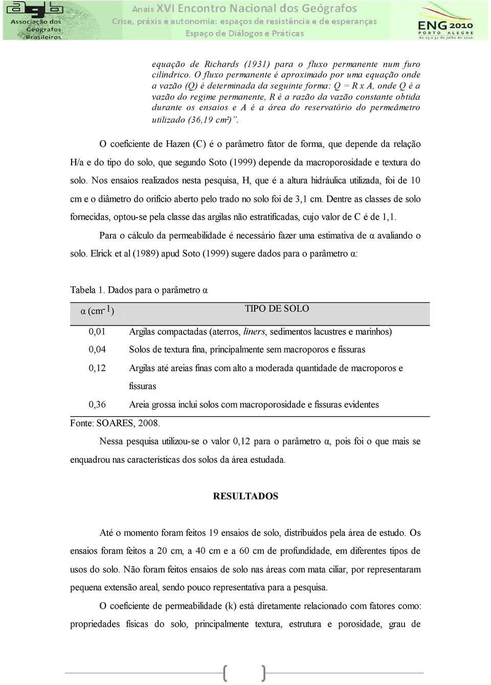 ensaios e A é a área do reservatório do permeâmetro utilizado (36,19 cm²).