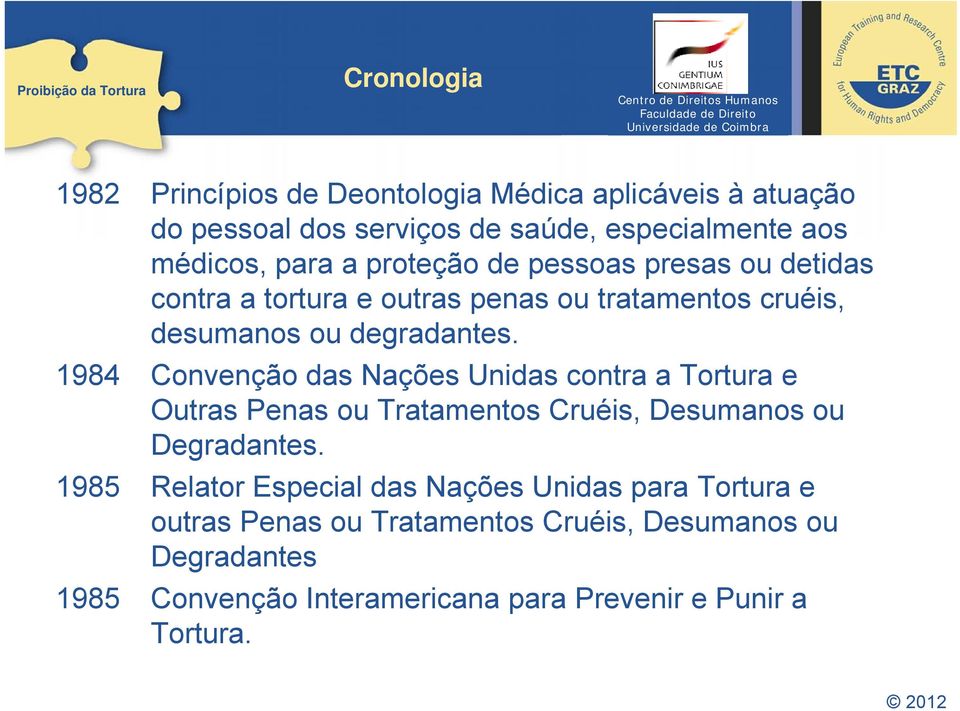 1984 Convenção das Nações Unidas contra a Tortura e Outras Penas ou Tratamentos Cruéis, Desumanos ou Degradantes.