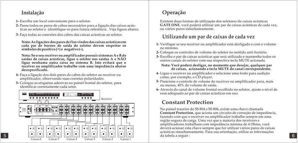 3- Faça todas as conexões dos cabos das caixas acústicas ao seletor.