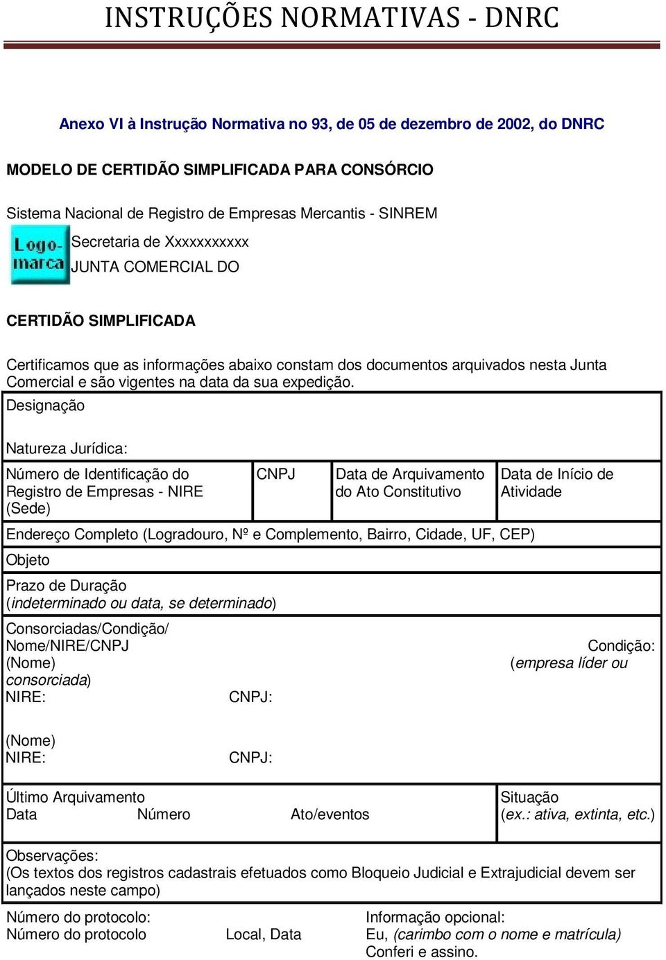 Designação Natureza Jurídica: Número de Identificação do Registro de Empresas - NIRE CNPJ Data de Arquivamento do Ato Constitutivo Data de Início de Atividade (Sede) Endereço Completo (Logradouro, Nº