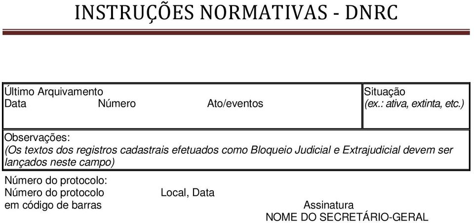 Judicial e Extrajudicial devem ser lançados neste campo) Número do protocolo: