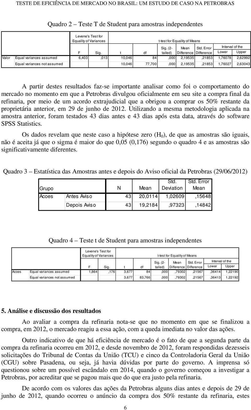 2,63043 A partir destes resultados faz-se importante analisar como foi o comportamento do mercado no momento em que a Petrobras divulgou oficialmente em seu site a compra final da refinaria, por meio