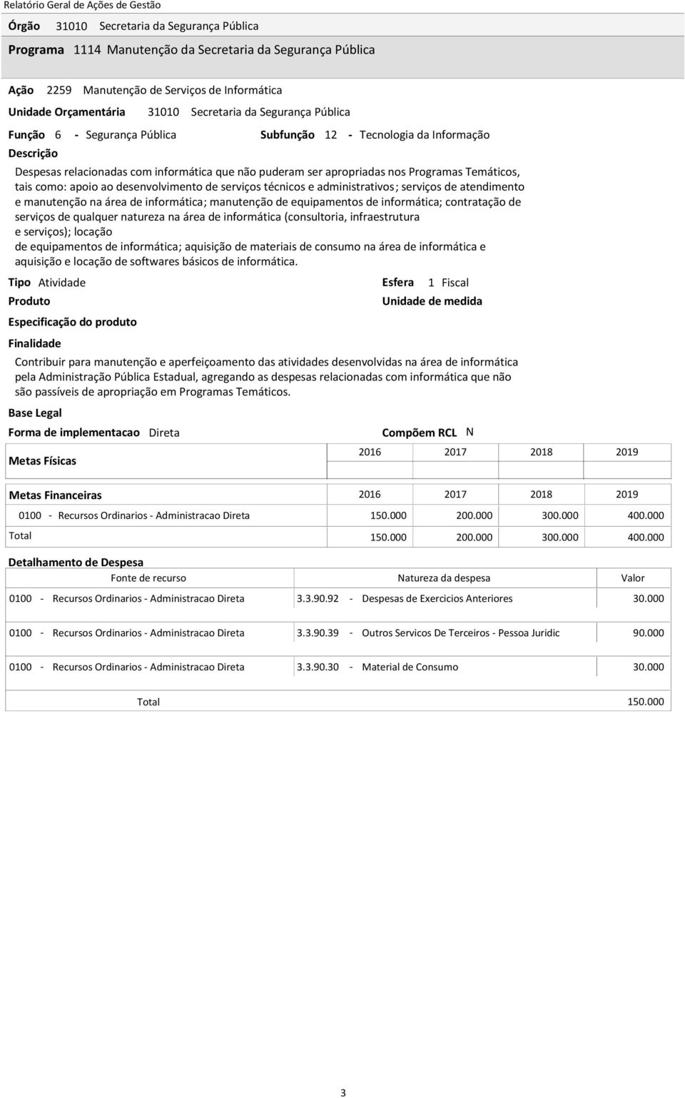 informática; contratação de serviços de qualquer natureza na área de informática (consultoria, infraestrutura e serviços); locação de equipamentos de informática; aquisição de materiais de consumo na