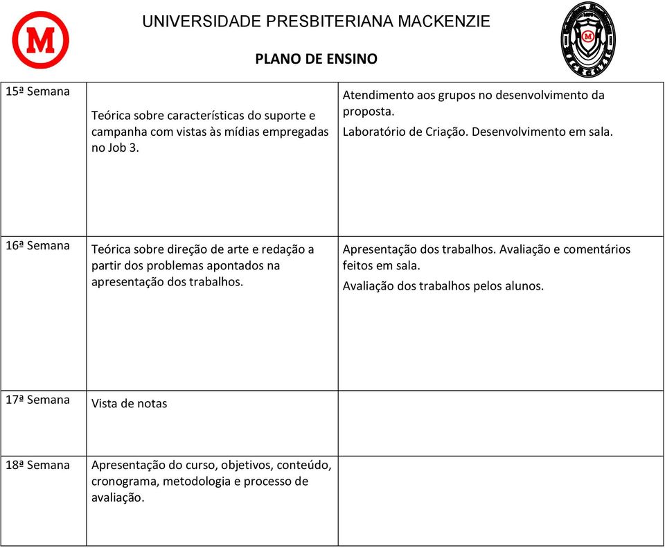 a 17ª Semana Vista de notas 18ª Semana