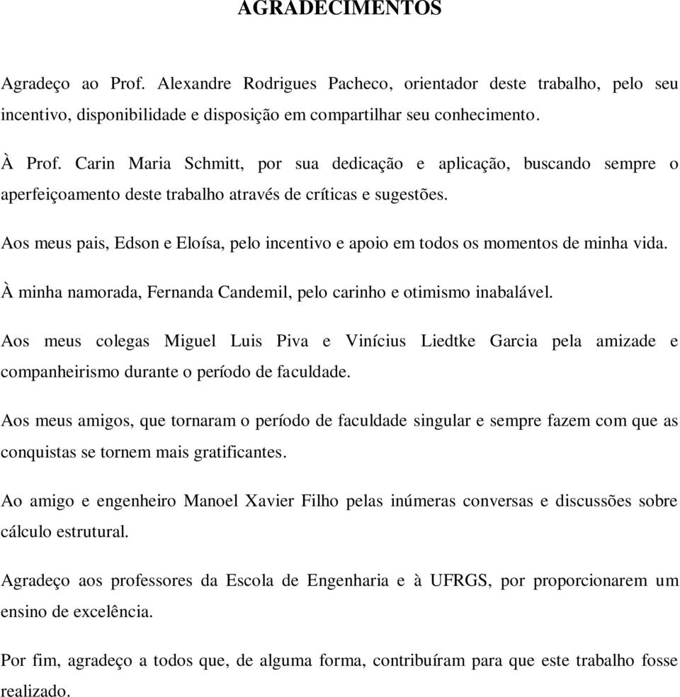 Aos meus pais, Edson e Eloísa, pelo incentivo e apoio em todos os momentos de minha vida. À minha namorada, Fernanda Candemil, pelo carinho e otimismo inabalável.