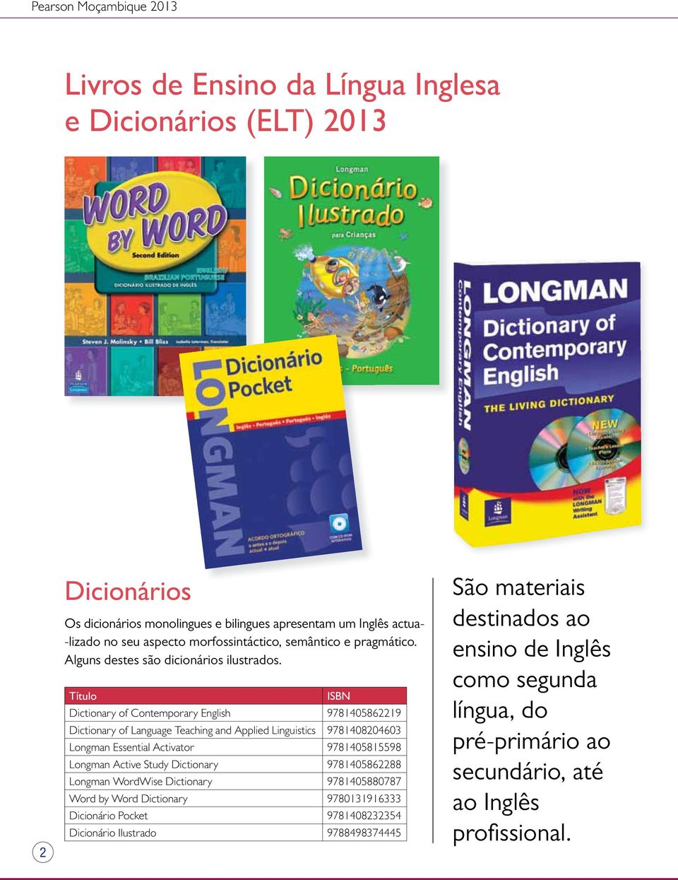 Dictionary of Contemporary English 9781405862219 Dictionary of Language Teaching and Applied Linguistics 9781408204603 Longman Essential Activator 9781405815598 Longman Active Study