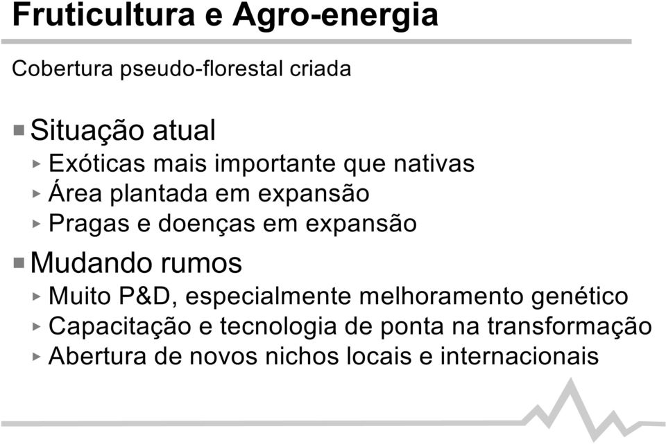 expansão P Mudando rumos Muito P&D, especialmente melhoramento genético