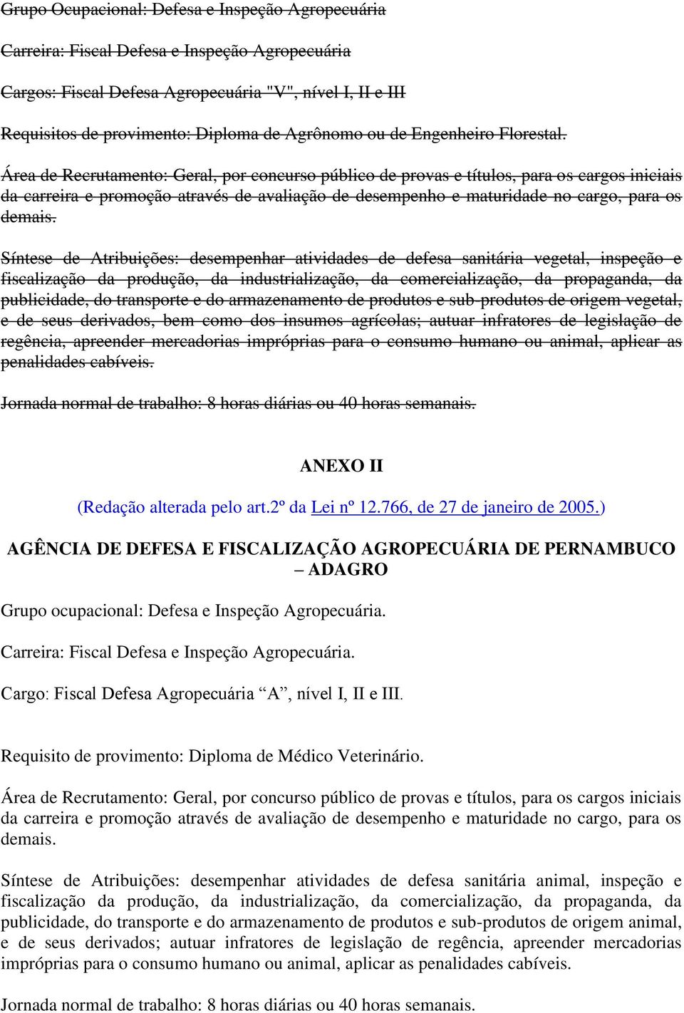 Síntese de Atribuições: desempenhar atividades de defesa sanitária vegetal, inspeção e publicidade, do transporte e do armazenamento de produtos e sub-produtos de origem vegetal, e de seus derivados,