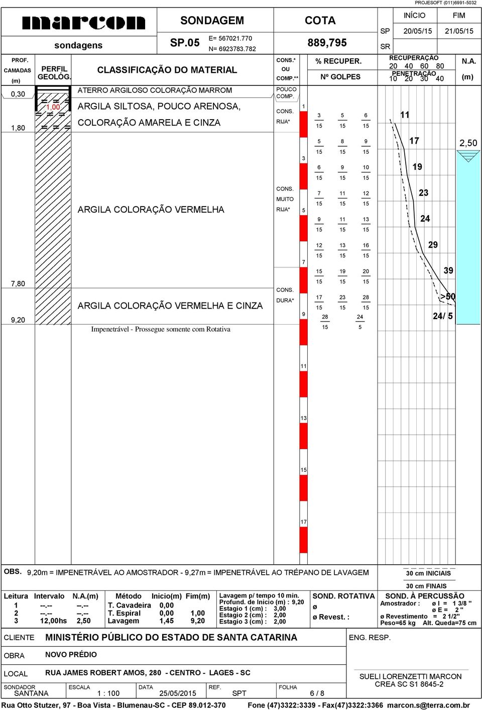 Fim Lavagem,,0 Lavagem p/ tempo min. Profund. de Inicio :,0 Estagio (cm) :,00 Estagio (cm) :,00 Estagio (cm) :,00 Revest.