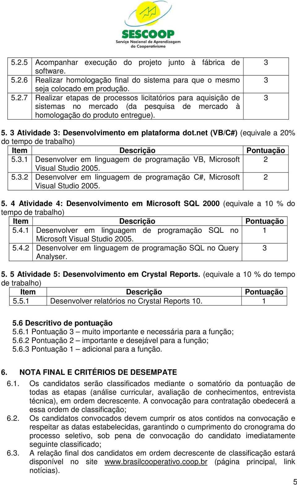 5. 4 Atividade 4: Desenvolvimento em Microsoft SQL 2000 (equivale a 10 % do tempo de trabalho) 5.4.1 Desenvolver em linguagem de programação SQL no 1 Microsoft Visual Studio 2005. 5.4.2 Desenvolver em linguagem de programação SQL no Query Analyser.