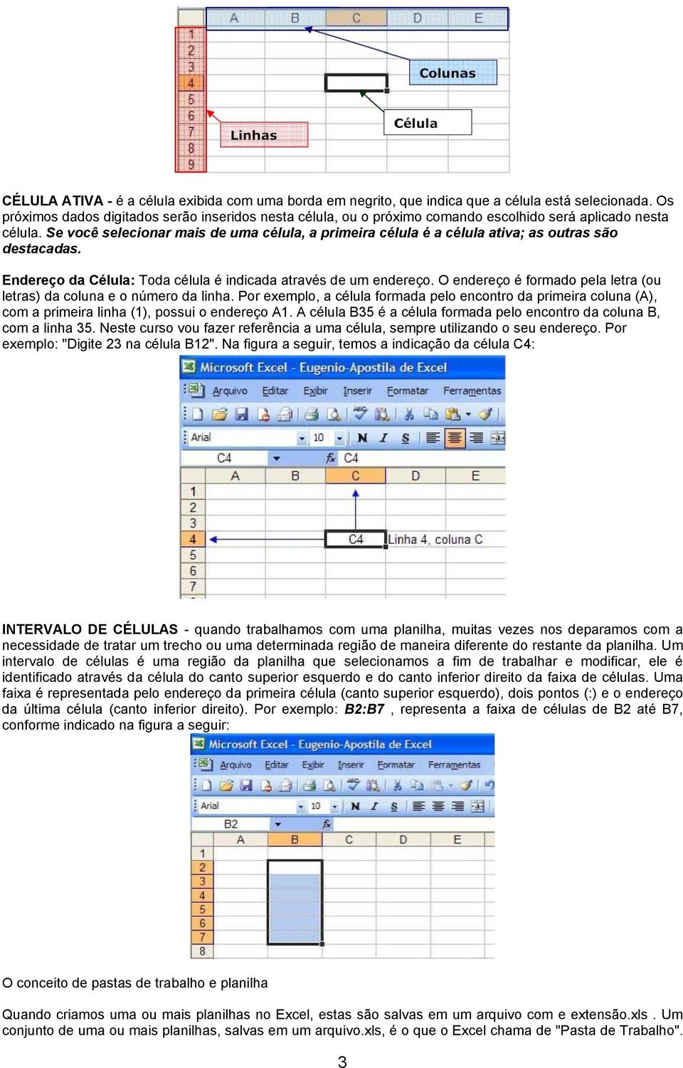 Se você selecionar mais de uma célula, a primeira célula é a célula ativa; as outras são destacadas. Endereço da Célula: Toda célula é indicada através de um endereço.