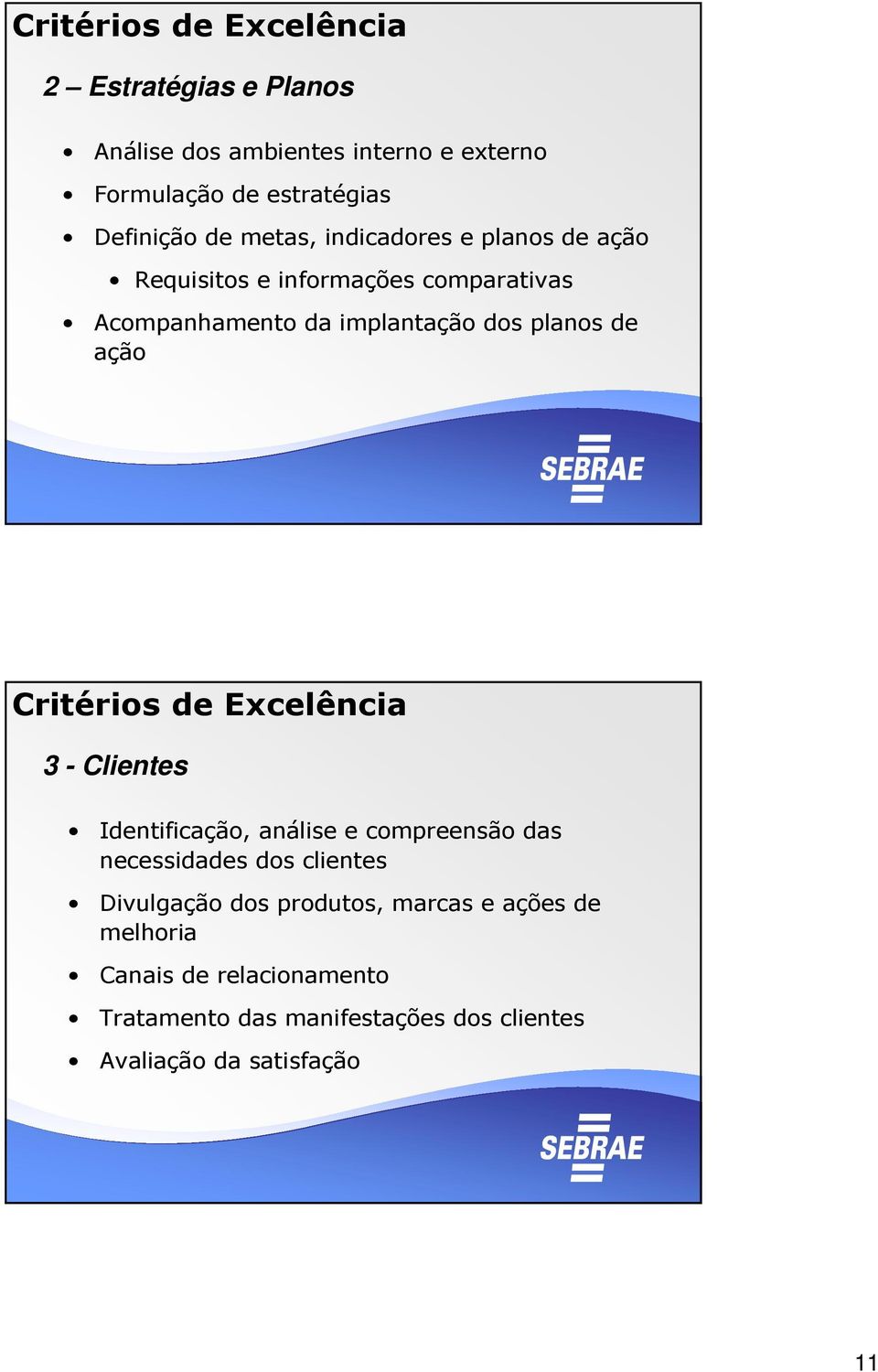 ação Critérios de Excelência 3 - Clientes Identificação, análise e compreensão das necessidades dos clientes Divulgação dos