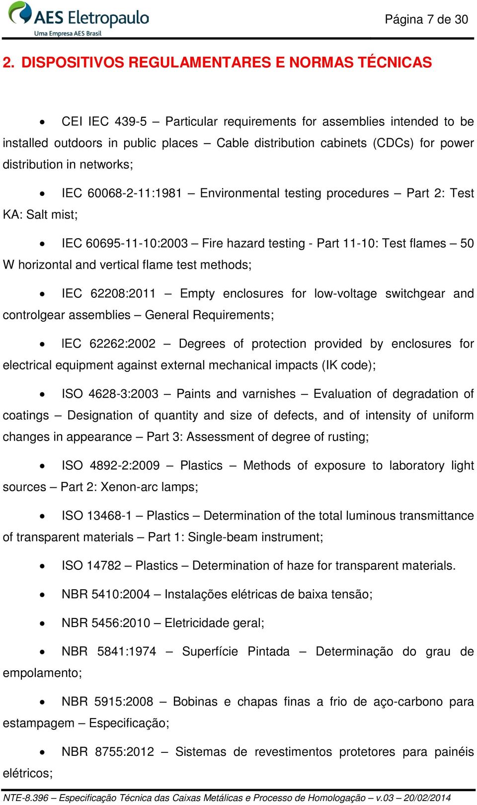 distribution in networks; IEC 60068-2-11:1981 Environmental testing procedures Part 2: Test KA: Salt mist; IEC 60695-11-10:2003 Fire hazard testing - Part 11-10: Test flames 50 W horizontal and