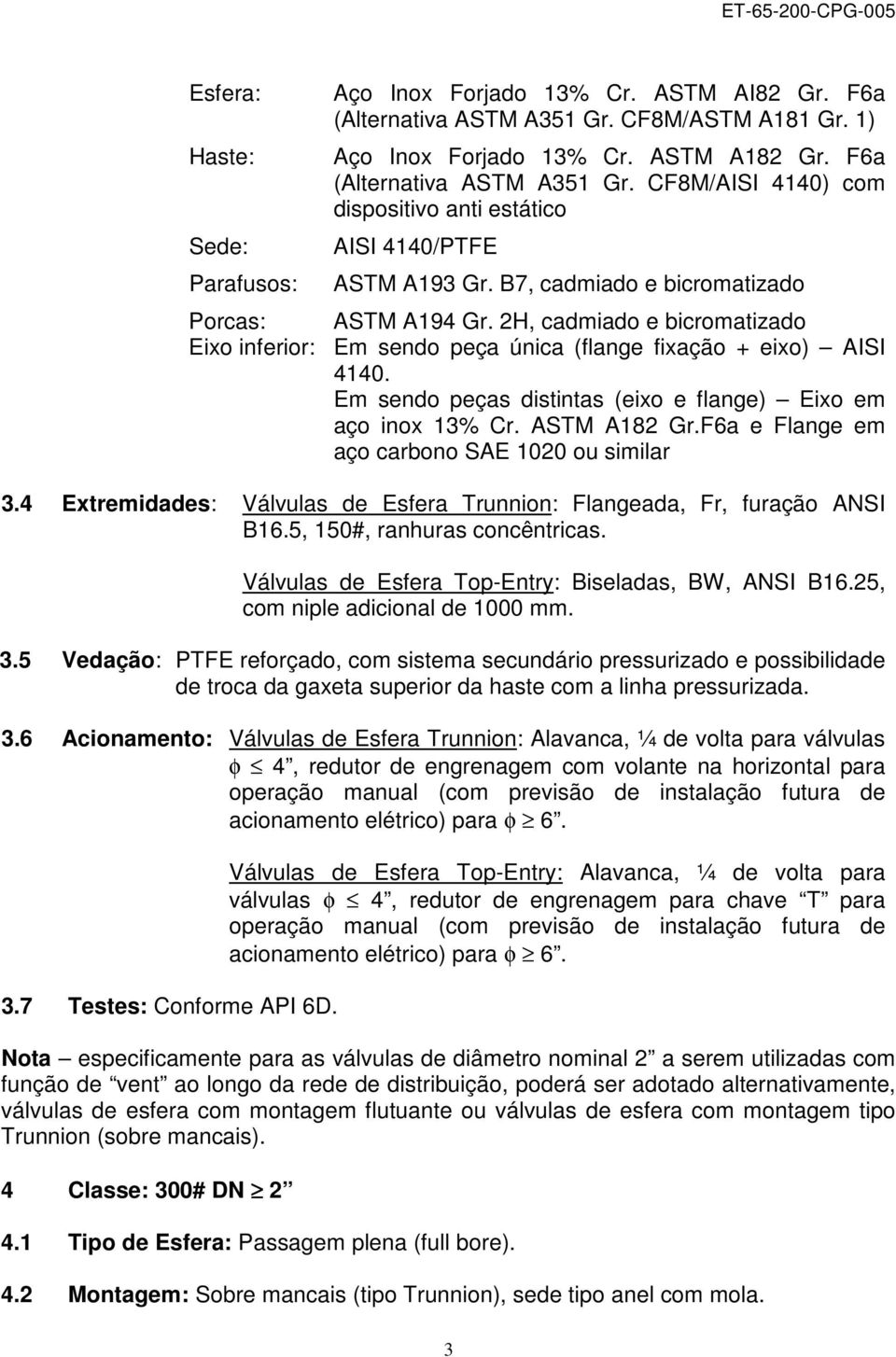 Em sendo peças distintas (eixo e flange) Eixo em aço inox 13% Cr. ASTM A182 Gr.F6a e Flange em aço carbono SAE 1020 ou similar 3.