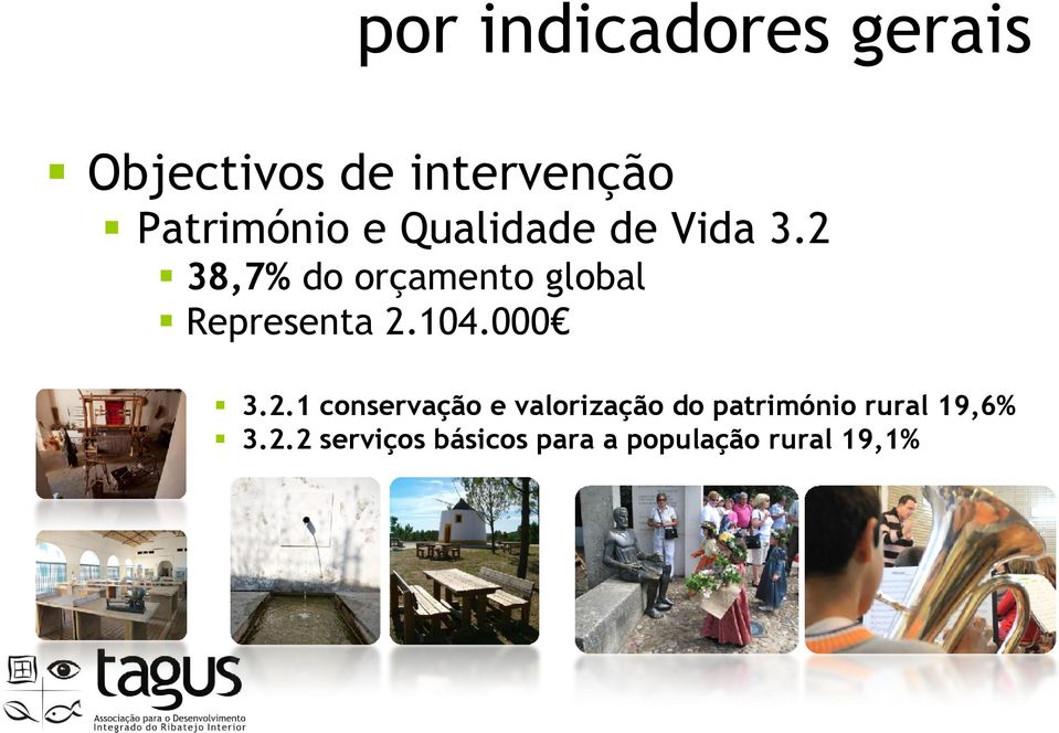 2 38,7% do orçamento global Representa 2.104.000 3.2.1 conservação e valorização do património rural 19,6% 3.