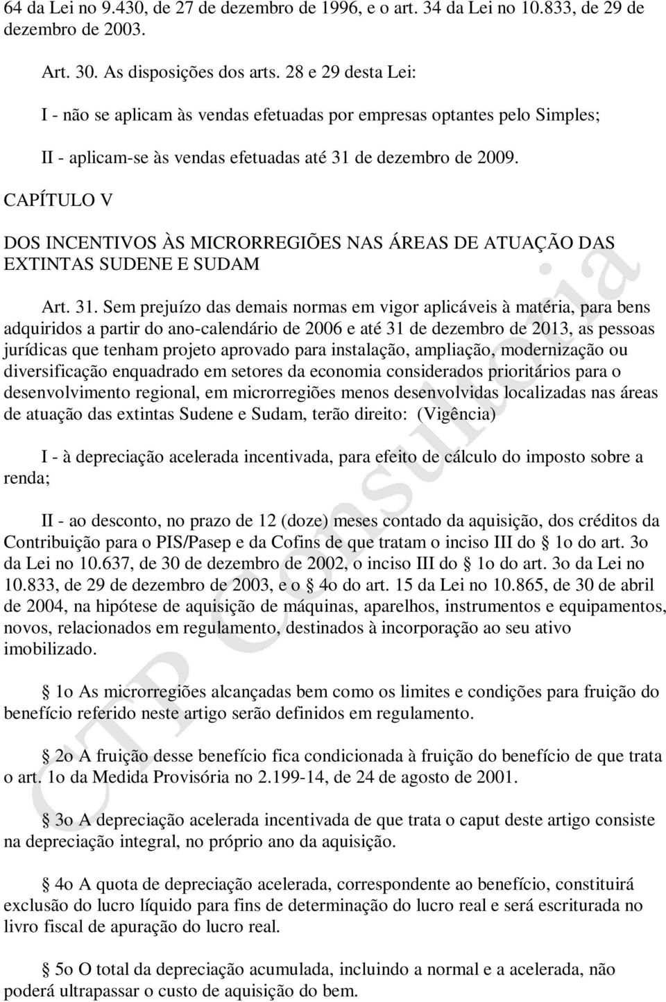 CAPÍTULO V DOS INCENTIVOS ÀS MICRORREGIÕES NAS ÁREAS DE ATUAÇÃO DAS EXTINTAS SUDENE E SUDAM Art. 31.