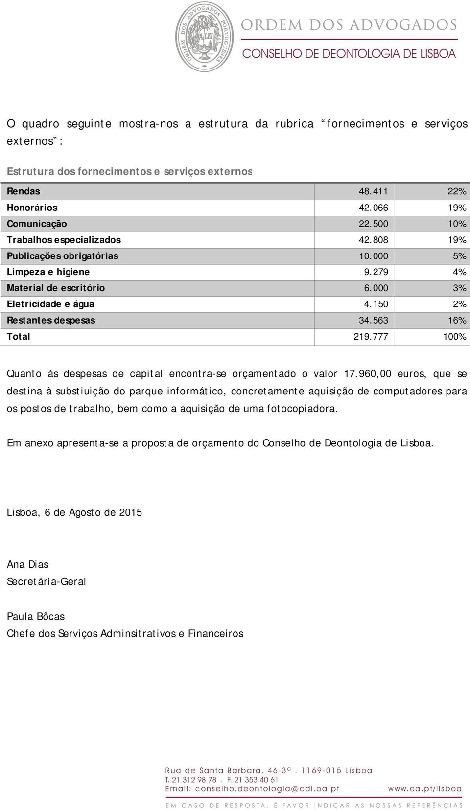 563 16% Total 219.777 100% Quanto às despesas de capital encontra-se orçamentado o valor 17.