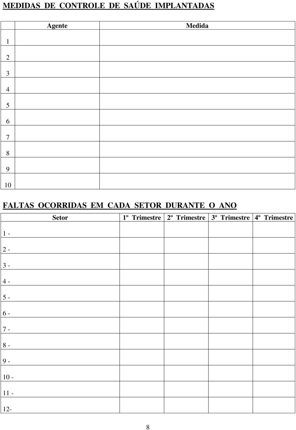 DURANTE O ANO Setor 1º Trimestre 2º Trimestre 3º