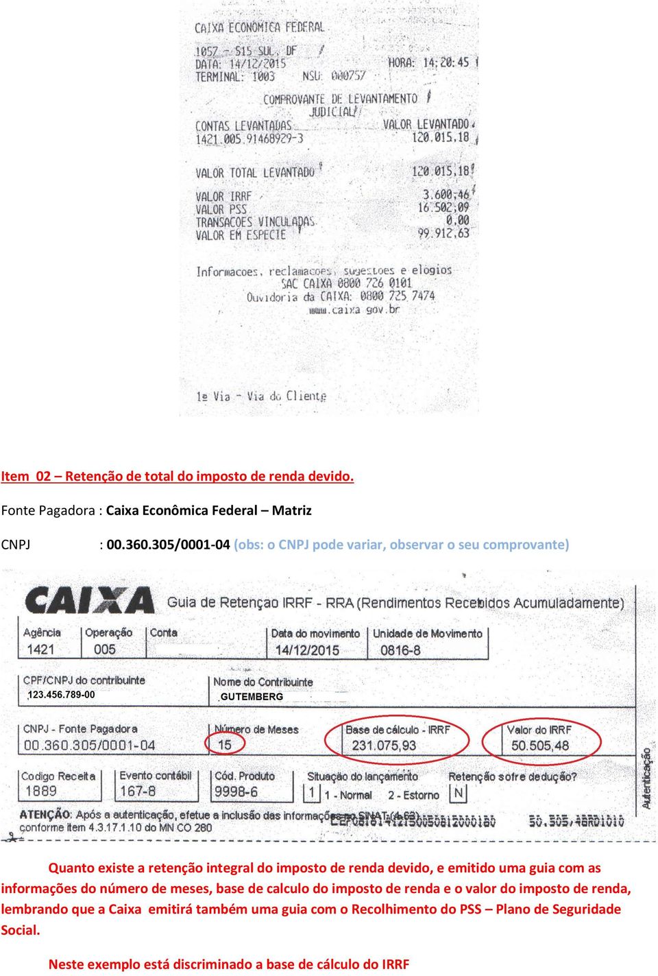 emitido uma guia com as informações do número de meses, base de calculo do imposto de renda e o valor do imposto de renda,