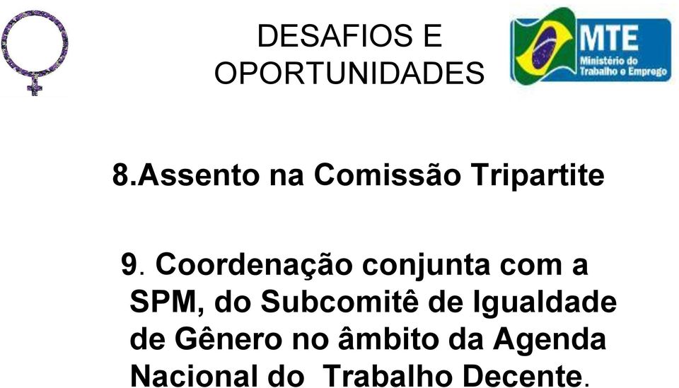 Coordenação conjunta com a SPM, do Subcomitê