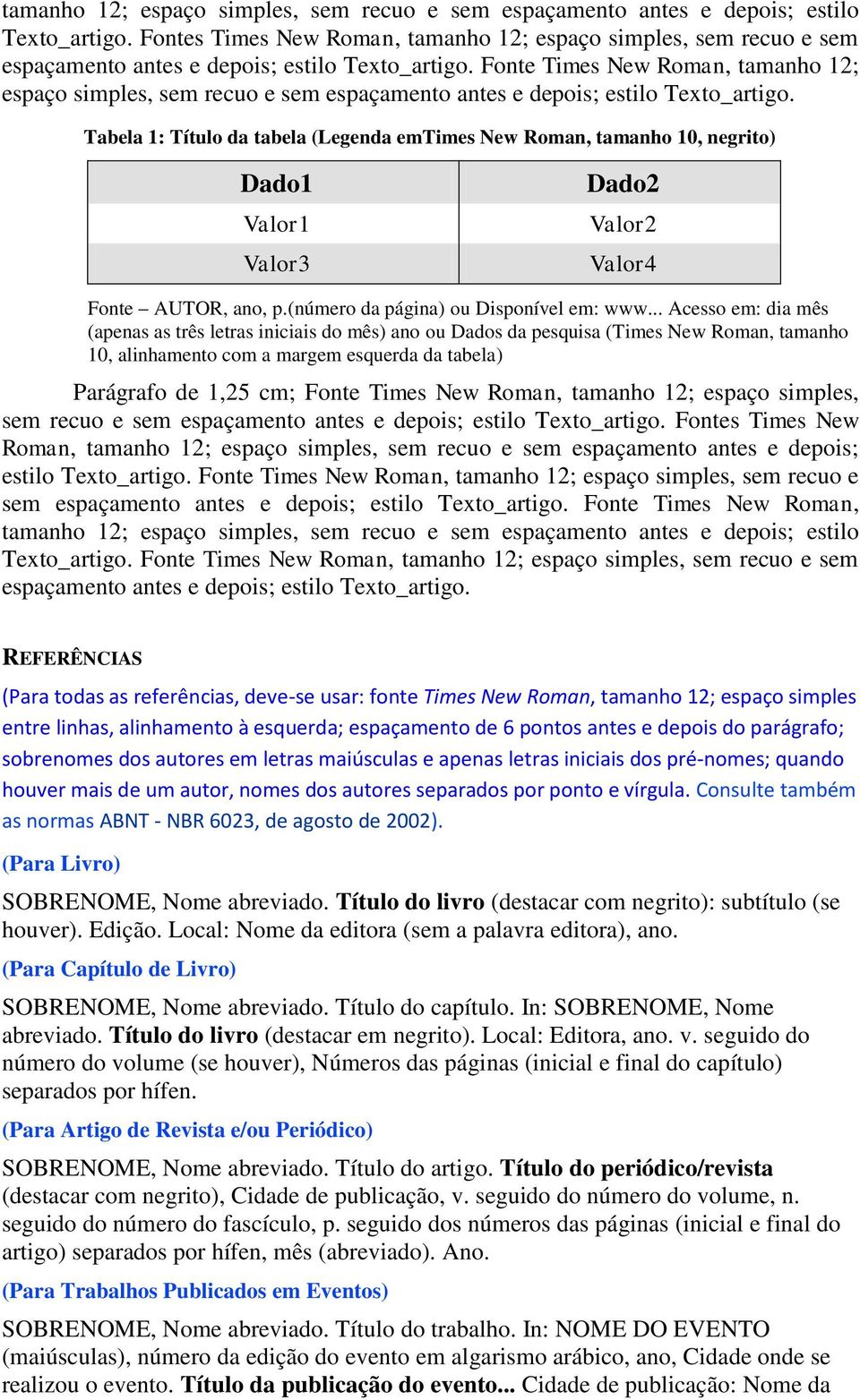 .. Acesso em: dia mês (apenas as três letras iniciais do mês) ano ou Dados da pesquisa (Times New Roman, tamanho 10, alinhamento com a margem esquerda da tabela) sem recuo e sem espaçamento antes e