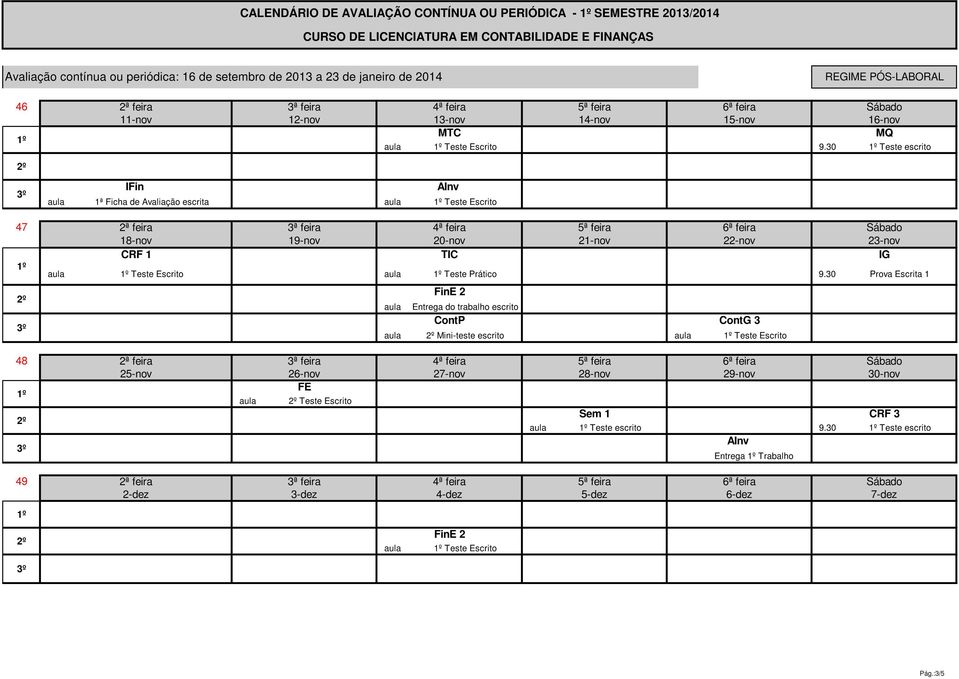 30 Prova Escrita 1 20-nov TIC Entrega do trabalho escrito 21-nov 22-nov ContG 3 Mini-teste escrito Teste Escrito 23-nov 48 25-nov 26-nov