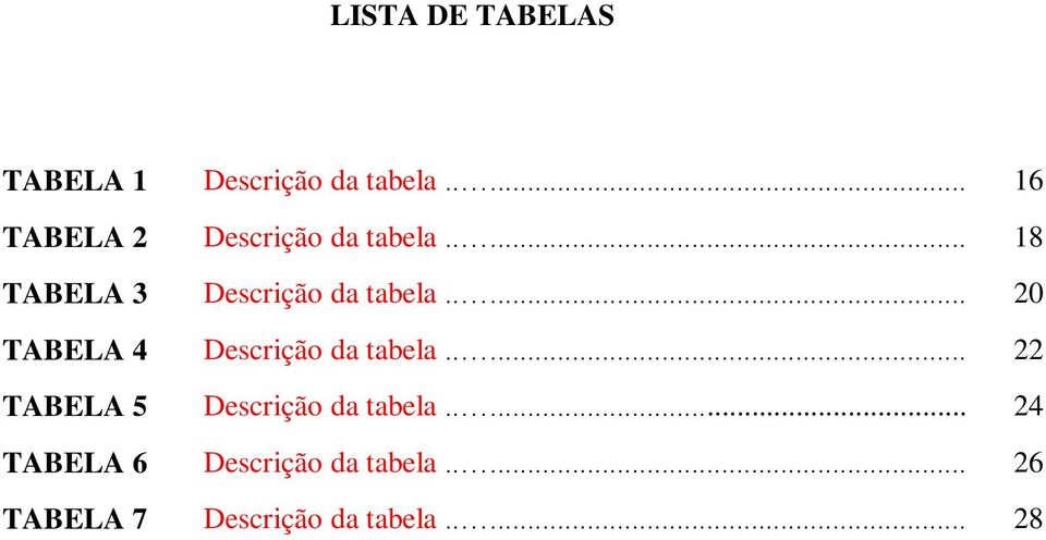 .... 18 TABELA 3 Descrição da tabela.