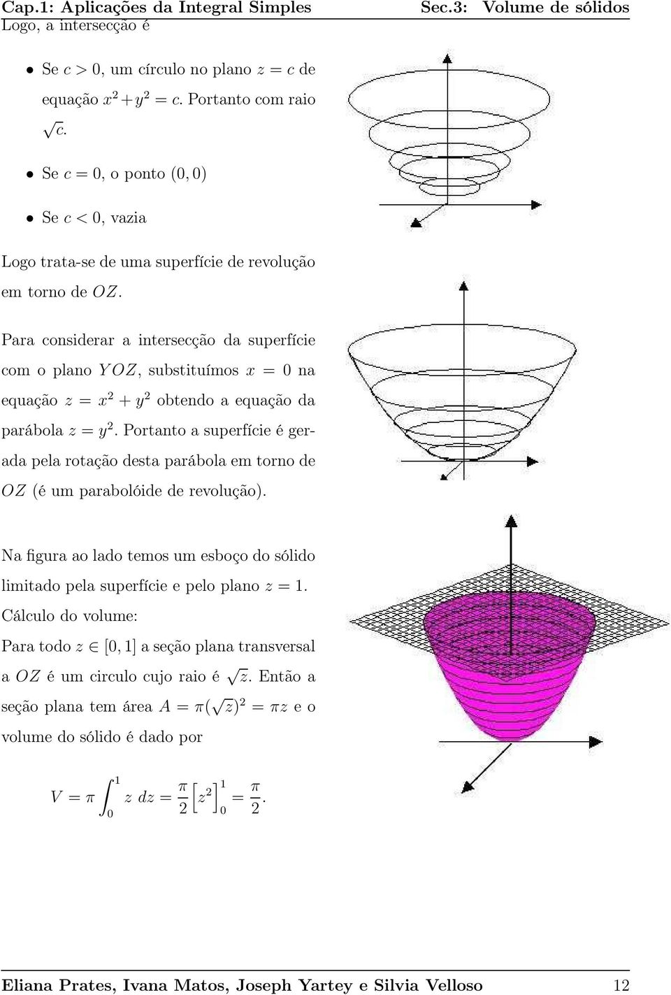 Pr considerr intersecção d superfície com o plno Y OZ, substituímos = n equção z = + obtendo equção d prábol z =.