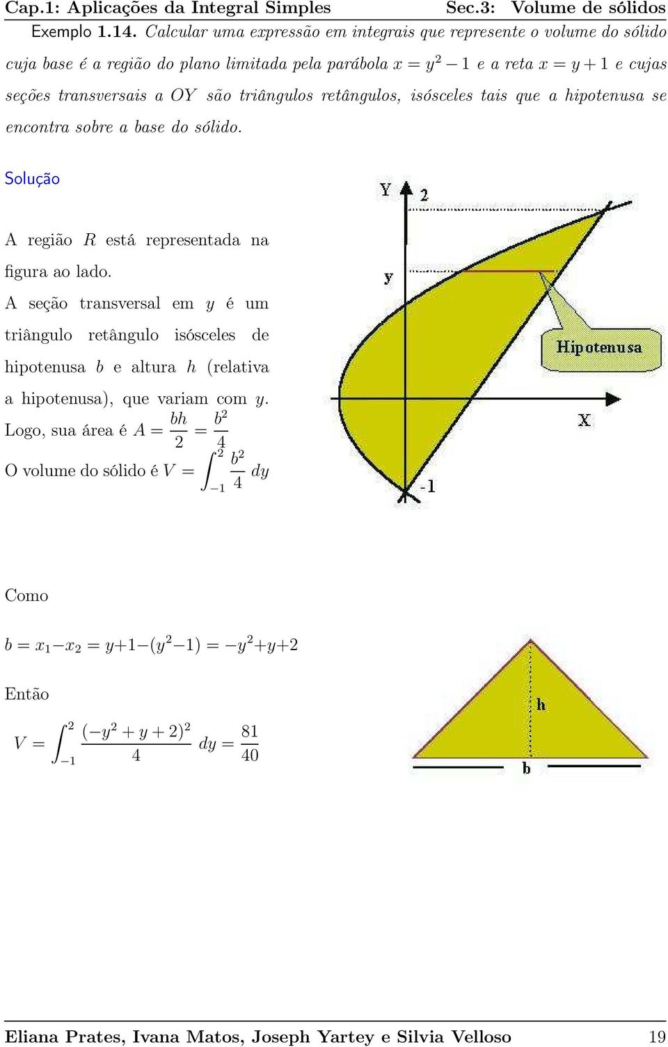 triângulos retângulos, isósceles tis que hipotenus se encontr sobre bse do sólido. Solução A região R está representd n figur o ldo.