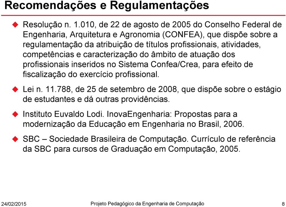 e caracterização do âmbito de atuação dos profissionais inseridos no Sistema Confea/Crea, para efeito de fiscalização do exercício profissional. Lei n. 11.