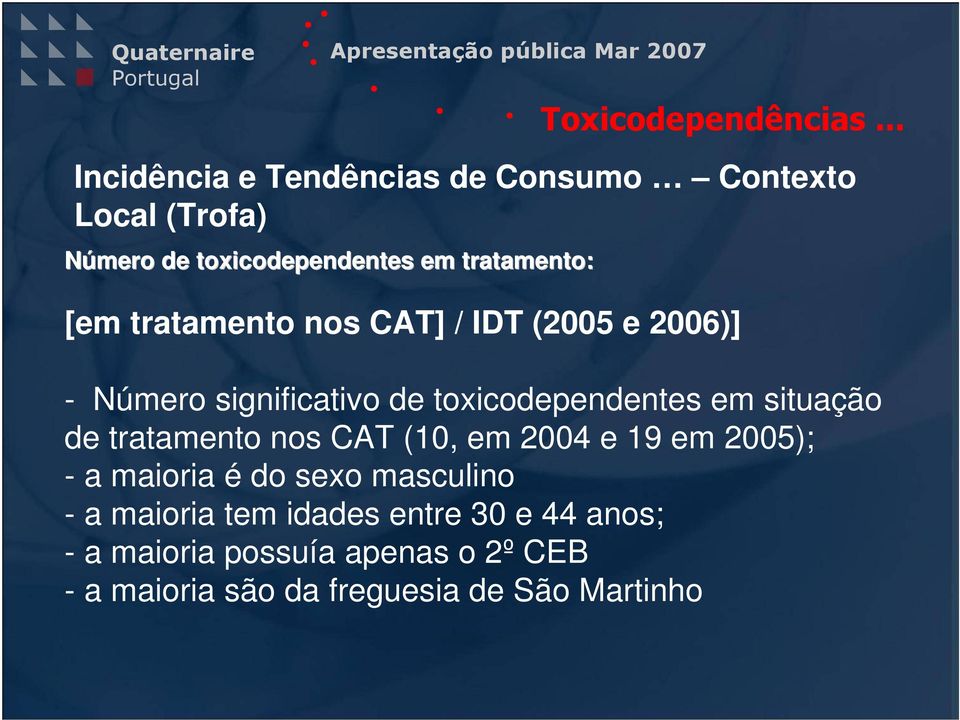 de tratamento nos CAT (10, em 2004 e 19 em 2005); - a maioria é do sexo masculino - a maioria tem