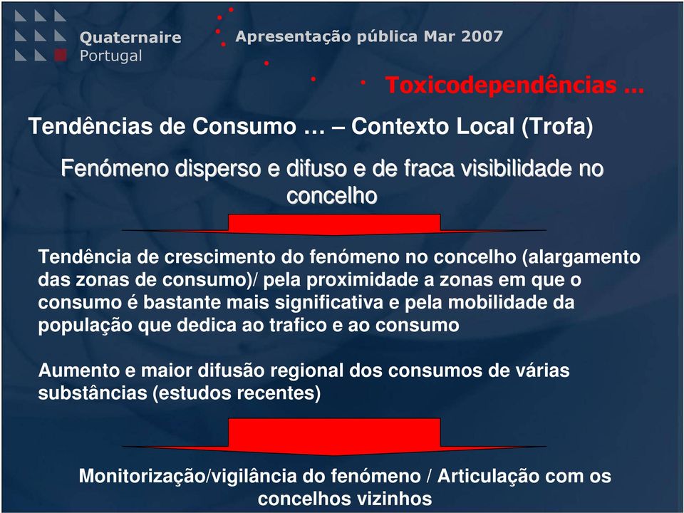 bastante mais significativa e pela mobilidade da população que dedica ao trafico e ao consumo Aumento e maior difusão