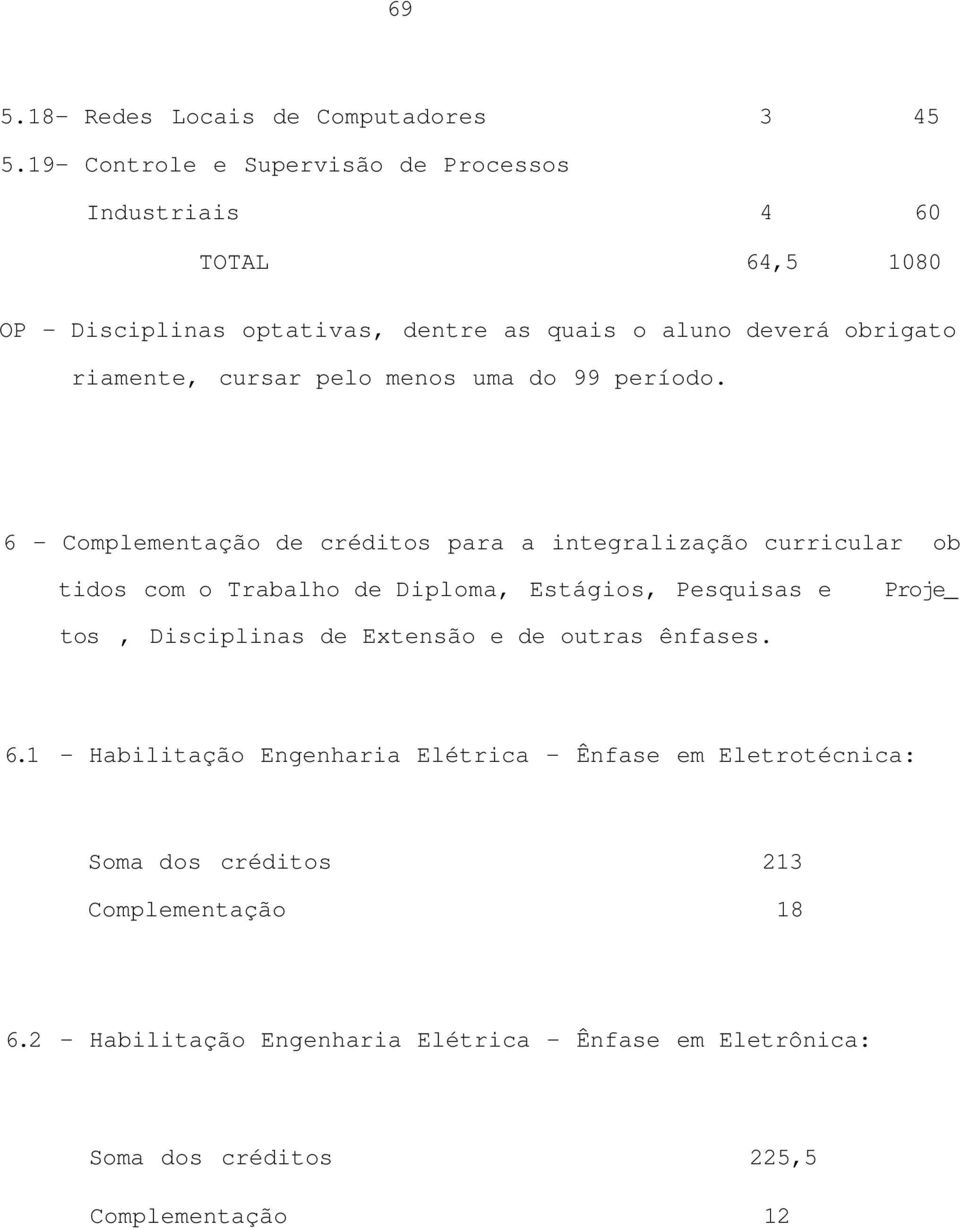 cursar pelo menos uma do 99 período.