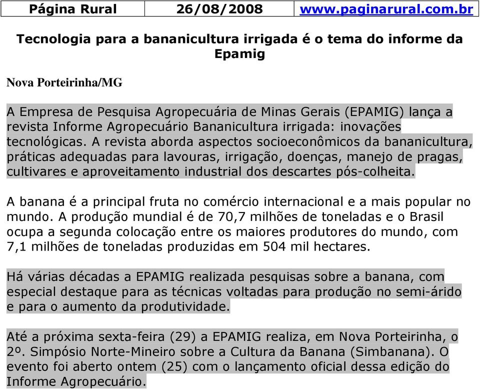 Bananicultura irrigada: inovações tecnológicas.