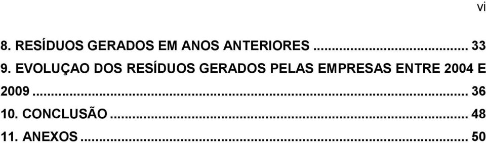 EVOLUÇAO DOS RESÍDUOS GERADOS PELAS