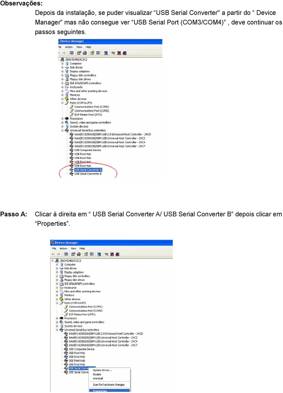 Port (COM3/COM4), deve continuar os passos seguintes.