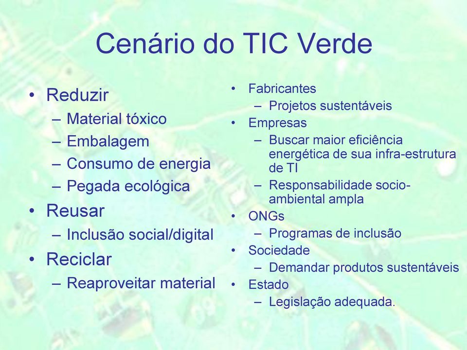 Buscar maior eficiência energética de sua infra-estrutura de TI Responsabilidade socioambiental