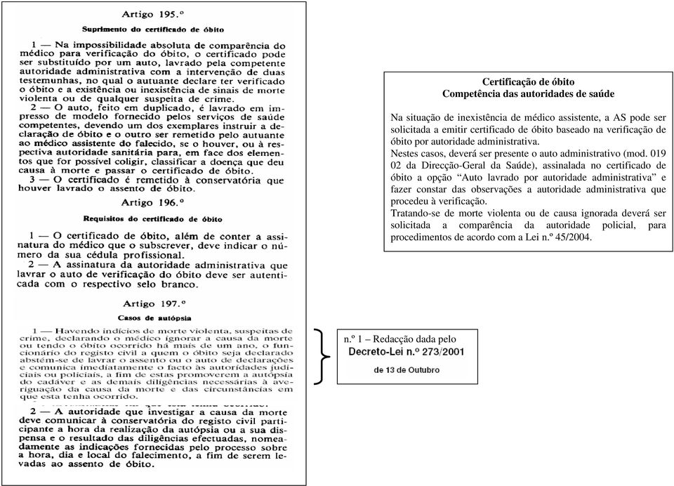 019 02 da Direcção-Geral da Saúde), assinalada no certificado de óbito a opção Auto lavrado por autoridade administrativa e fazer constar das observações a autoridade