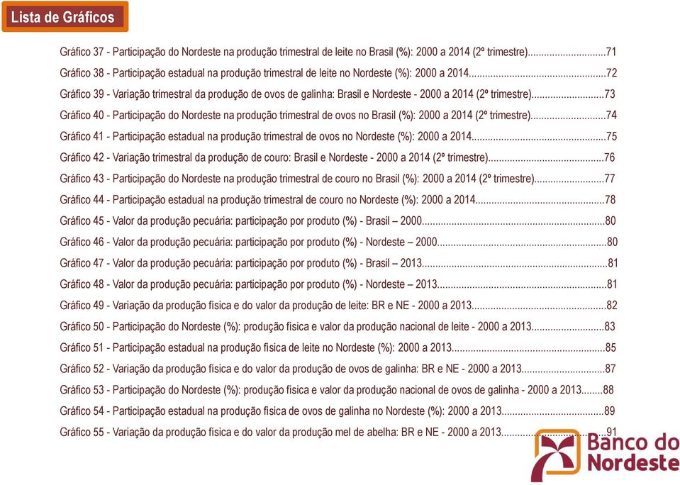 ..72 Gráfico 39 - Variação trimestral da produção de ovos de galinha: Brasil e Nordeste - 2000 a 2014 (2º trimestre).